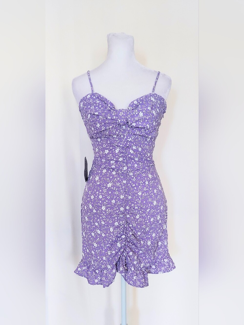 Lush Floral Ruched Ruffle Hem Camisole Dress Purple Size Small NWT